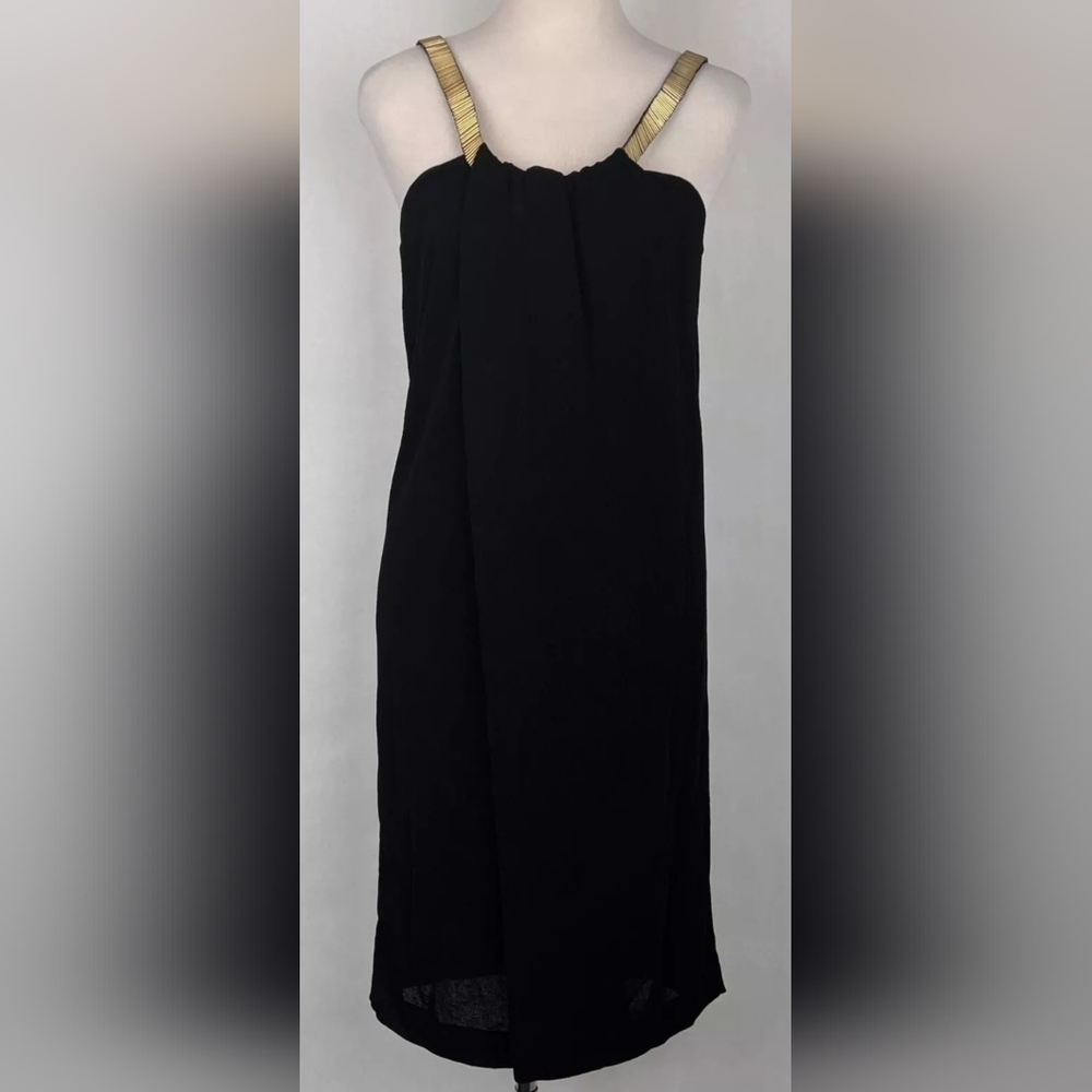 GUCCI Women's Black Silk Dress with Gold Beaded Straps, NWT